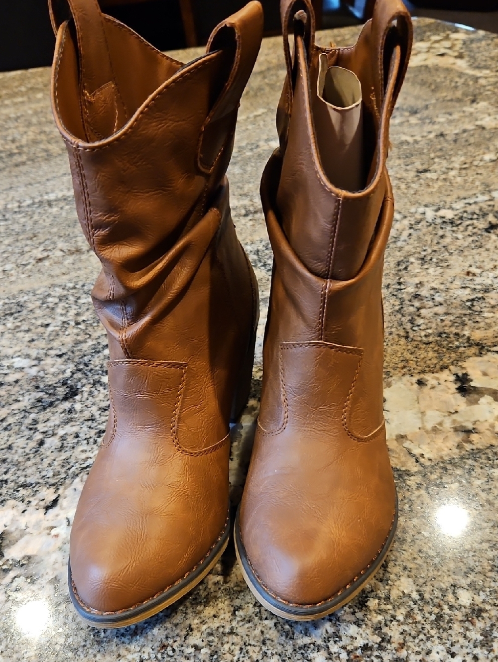 Charles Albert Tan Brown Western Mid-Calf Heeled Boots